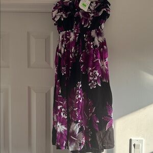Floral Off-Shoulder Dress in Purple and Black